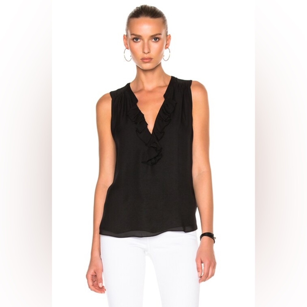L'AGENCE Black Ruffle V-Neck Sleeveless Tank Top